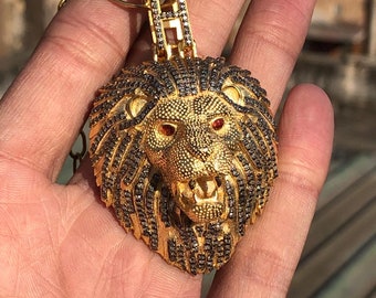 Diamond Lion Pendant, Natural Diamond Pendant, Handmade Lion Pendant jewelry, 925 Sterling Silver Statement Jewelry