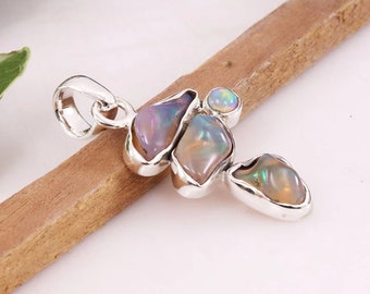 Ethopian Opal Rough Pendant,  925 Sterling Silver Handmade Pendant, Opal Gemstone Pendant, Gift For Women's