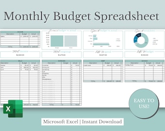 Monthly Budget Spreadsheet Excel Template, Budget Planner, Financial Planner, Budget Template, Expense Tracker, Savings, Bills, Debt