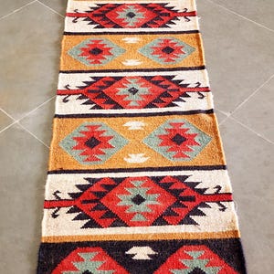 Wool and Jute Kilim Runner Rug , Traditional Kilim rug, Living Room Kachin bedroom Area Rug,  Aztec Rug Accent Rug Outdoor/Indoor Rug