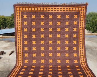 Vintage wool jute  kilim rug  Area rug for living room Turkish Vintage Rug Bohemian Rug Indoor outdoor Kilim Rug Indian Dhurrie Rug