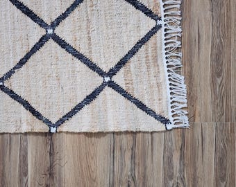9x12 Handwoven Natural Jute Cotton Rug Ivory diamond Bohemian Decor Rug Jute High Quality Hand Woven best  Boho Rug Moroccan Nordic Rug