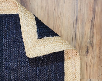Natural Hand Braided Beige With Natural Jute Border Runner Rug,  Natural Fiber Rug Bohemian Rug, Jute Rug, Eco Friendly Rug, Handmade Runner