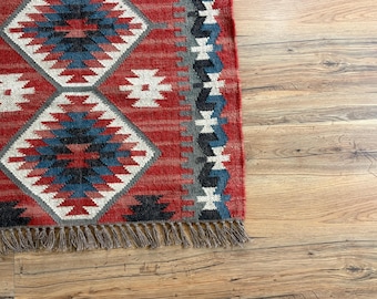 Vintage Kilim Rug, Handwoven, Wool and Jute Rug Handmade, Kilim Dhurrie Rug, Traditional Indian Wool Area rug, Kilim Runner rug, Large  Rug