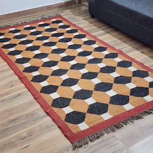 Wool Jute Handmade Navajo Kilim Rug Aztec Rug Accent Rug Outdoor Rug/Indoor Rug, Living Dinning  Kilim Rug, Premium Quality Any Size Rug
