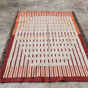 Handmade Eco-Friendly Boho Wool Jute Kilim Rug , Traditional Kilim rug,  Navajo Kilim Living Room Area Rug,  Aztec Rug Outdoor/Indoor Rug