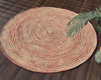 Handmade Round Chindi Cotton Jute Rug, Braided Boho Area Rug, Natural Woven Floor Carpet, Farmhouse Round Rug, Custom Size