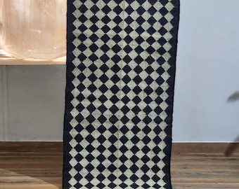 checkered Turkish Kilim Rug, Vintage Kilim Runner, Handmade Rug, Jute Rug, Flatweave Rug, Traditional Floor Rug