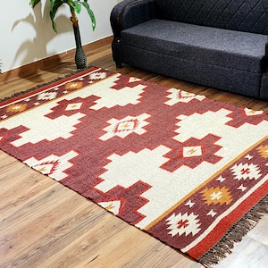 Kilim Rug ,Handmade Moroccan rug, Vintage carpet, Flat weave Area Rug for Living room, bedroom, Traditional , Artistic Decor, Wool Jute Rug