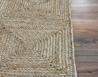 Natural Jute Rug Jute Braided Rug Bohemian Jute Rug Rectangular Jute Rug Boho Decor Rug Jute Area Rug Custom Size Rug Square Jute rug