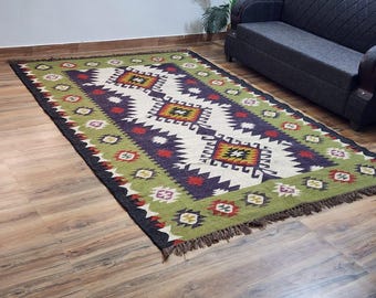 kilim wool jute rug, Large area Handmade Rug, Handwoven Turkish rug, Vintage Southwestern rug, Custom Size Rugs for Livingroom Bohemian Rug