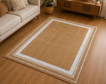 8x10 Boho Jute Rug,  Natural Jute Area Rug, Bohemian Rug, Hand Braided Jute Rug, Custom Rug Large Area Rug Handmade Jute Rug