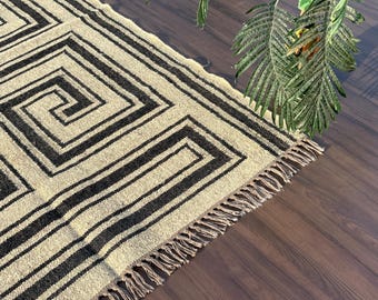 8x10 Wool Jute Kilim Rug, Oriental Rug, Custom Size Wool Rug, Vintage Area Rug, Boho Jute Rug, Handmade Wool Jute Rug, SOUTHWESTERN RUG
