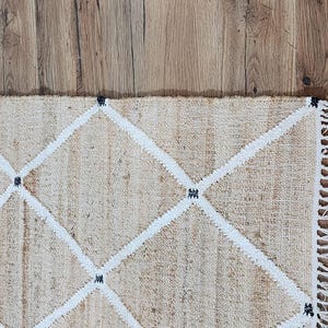 9x12,6x9 Ft Natural Jute Rug Ivory diamond Jute High Quality HandWoven best Unique Modern Boho Style Rug Moroccan Nordic Rug Bohemian Decor