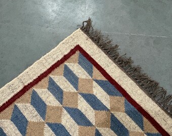 Handwoven Wool Jute Kilim Rug, Wool Jute Rug, Jute Kilim Rug, Flatweave Rug, Bohemian Rug, Indian Dhurrie Rug, Navajo Kilim Rug, Custom Rug