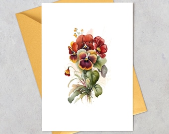 pansies greeting card, flowers for mom, mother's day card, watercolor flowers