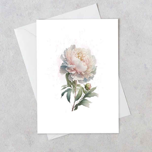 peony flower greeting card, mother's day cards, pastel colors