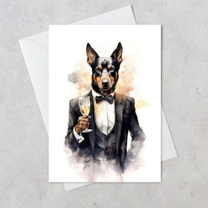 Cartão de parabéns, cartões de cachorro Beauceron, taça de champanhe, para impressão