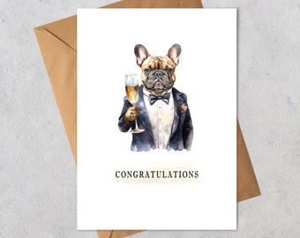 Congratulations, dog card French Bulldog z szampanem, congrats card, printable