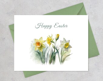 Happy Easter daffodils card watercolor greeting card