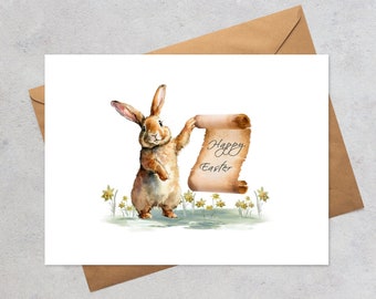 Easter bunny watercolor card printable, Happy Easter, funny bunny card