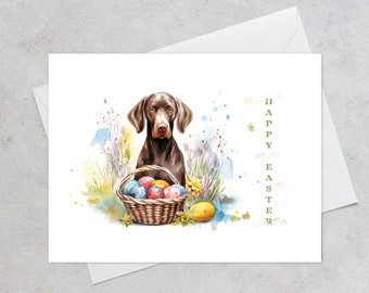 Happy Easter card German Shorthaired Pointer with easter eggs, printable card, Easter Cards