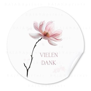 Printable Vielen Dank Stickers, Pink Magnolia Floral Labels, 2 inch Round and Square Tags, Thank You Stickers PDF, Dusty Pink Wedding Labels
