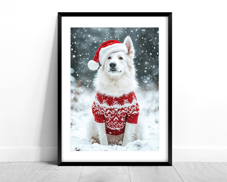 White Swiss Shepherd Dog Winter Poster Gift for Dog Lovers Christmas