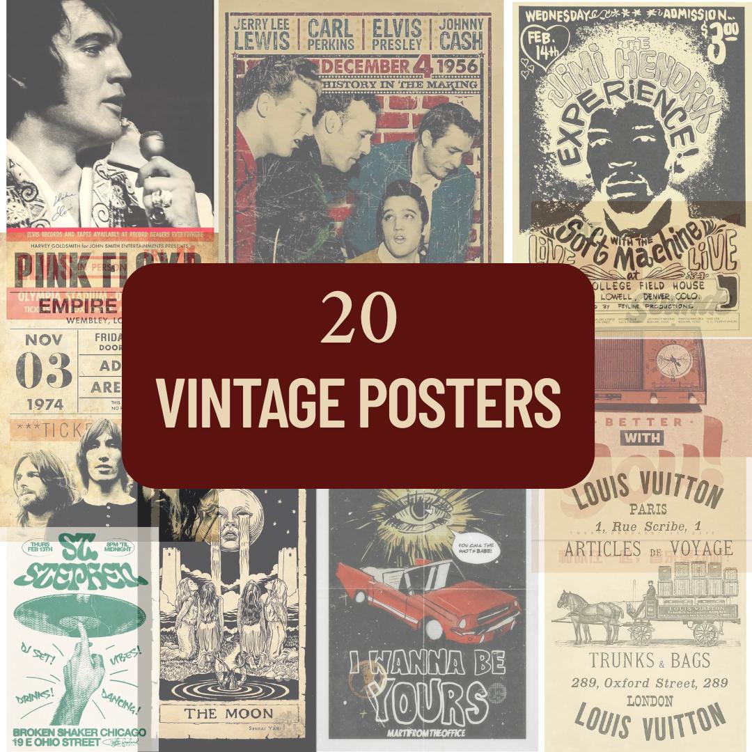 CLASSIC　ROCK POSTERS 120PCS Vintage Concert Poster, Retro Band Poster , Classic