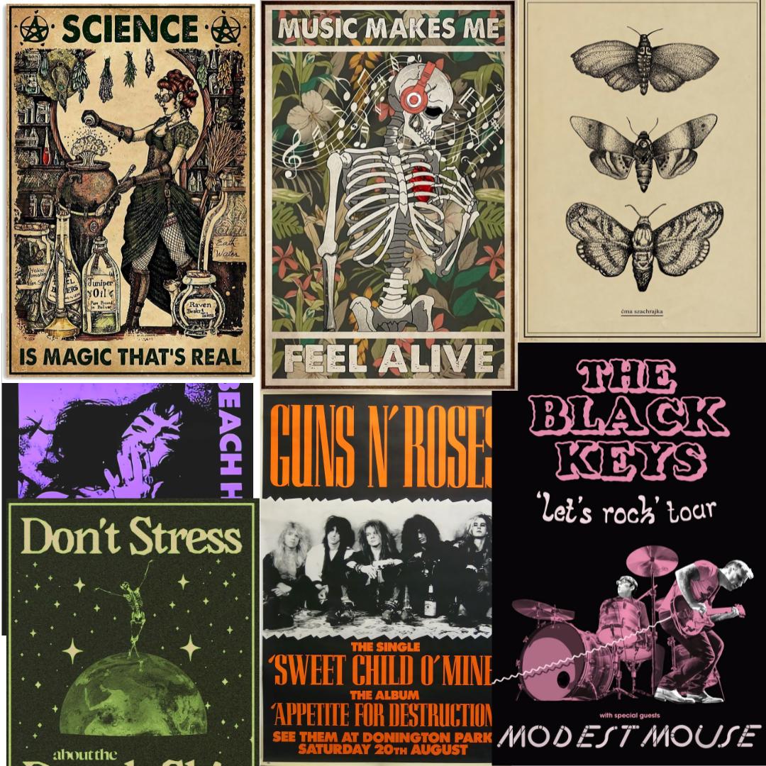 20枚以上のヴィンテージコンサートポスター、レトロバンドポスター