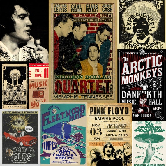 20 Vintage Concert Poster, Retro Band Poster , Classic Rock Posters,  Vintage Music Posters, Aesthetic Wall Collage Kit
