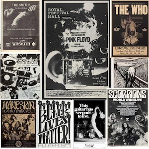 20 muziekposters met zwart thema