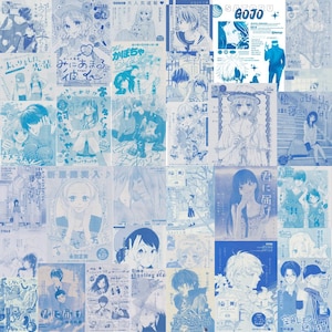 40+ Blue Aesthetic minimalist Anime Collage Kit , Pinterest Prints , Aesthetic Collage Kit, Anime wall,  Manga wall, vintage posters, grunge