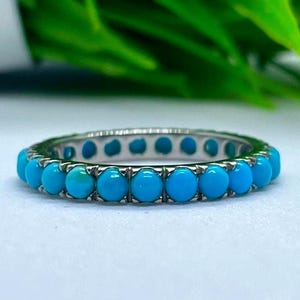 Turquoise Eternity Band Ring: 925 Sterling Silver Stacking Jewelry