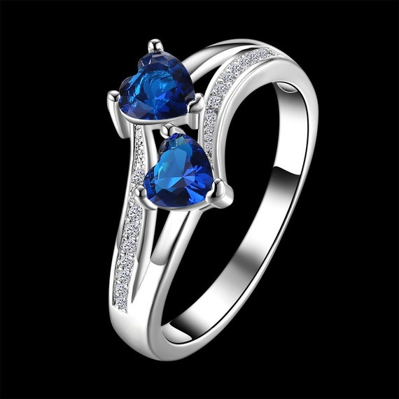 Natural Blue Zircon ring Silver925 with White gold plated For her ring Silver ring engagement ring Gift for her promise ring
