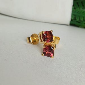Red Garnet 925 Silver Stud Earrings: Cushion Cut Gemstone