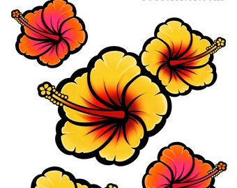 Hoja de pegatinas de flores de hibisco Aloha