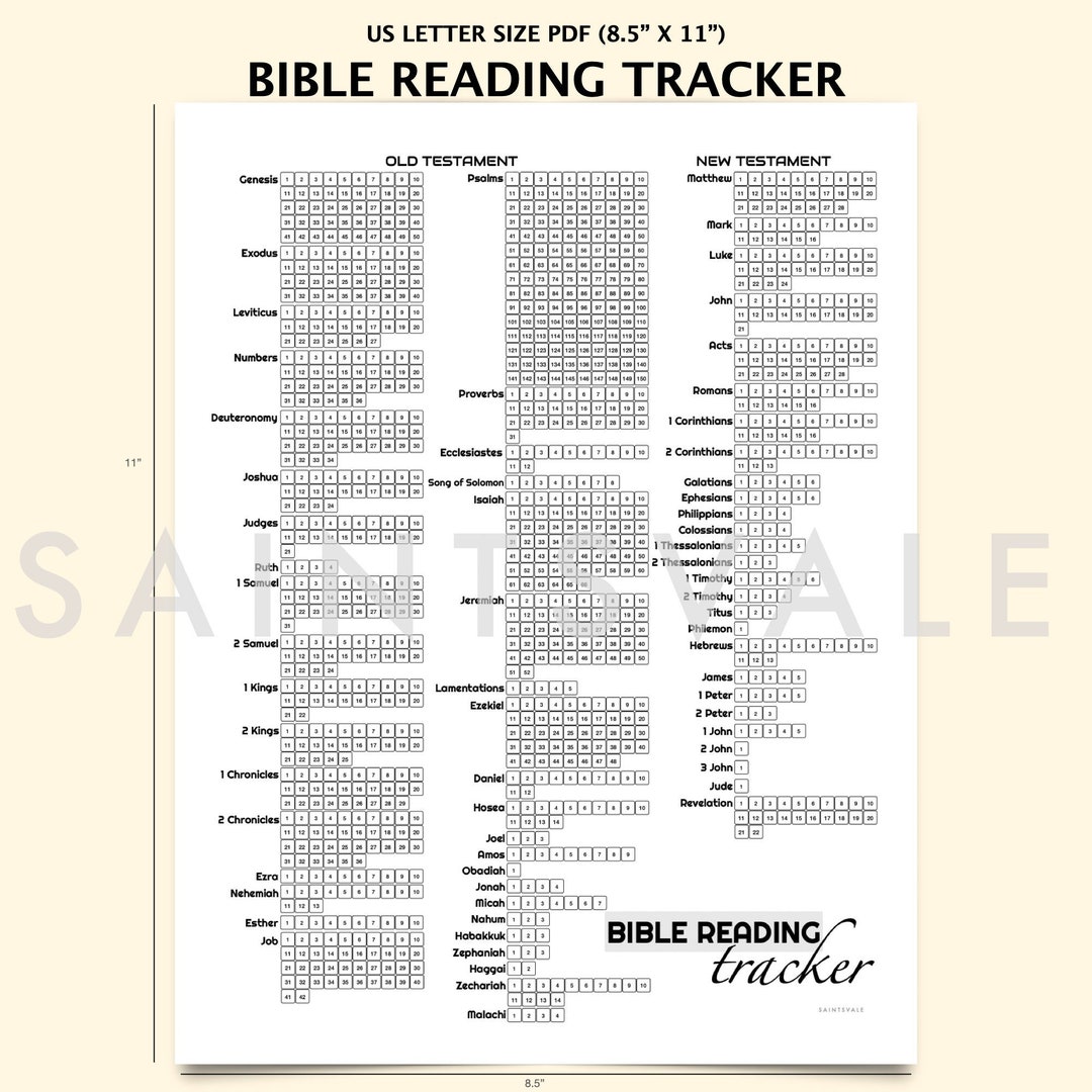 Bible Reading Tracker | Bible Reading Plan | US Letter Size PDF | No ...