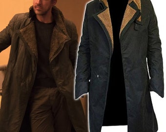 Inspired By Ryan Gosling Blade Runner 2049 Coat, Officer K Coat, Fur Mens Officer K Black Fur Coat Blade Runner Handcrafted Coat