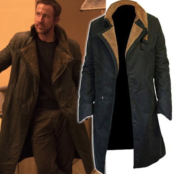 Inspiré de Ryan Gosling Manteau Blade Runner 2049, manteau officier K, manteau de fourrure officier K noir pour homme, manteau artisanal Blade Runner