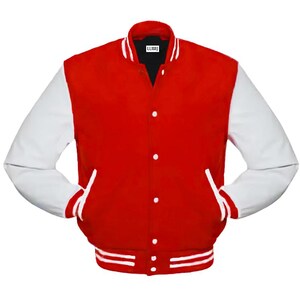 College Bomber Jacket Varsity Jacket For Youth Baseball Jacket Basketball Jacket Letterman Red Wool & Soft Faux Leather Sleeve Best For Gift