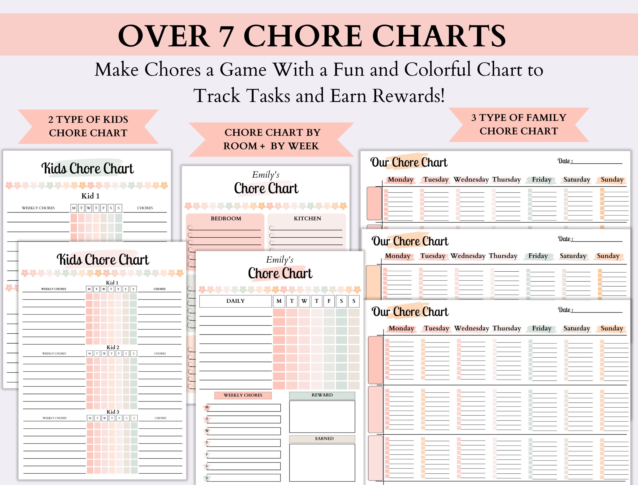 Kids Ultimate Chore Chart Bundle35 Canva Editable & Printable Kids ...