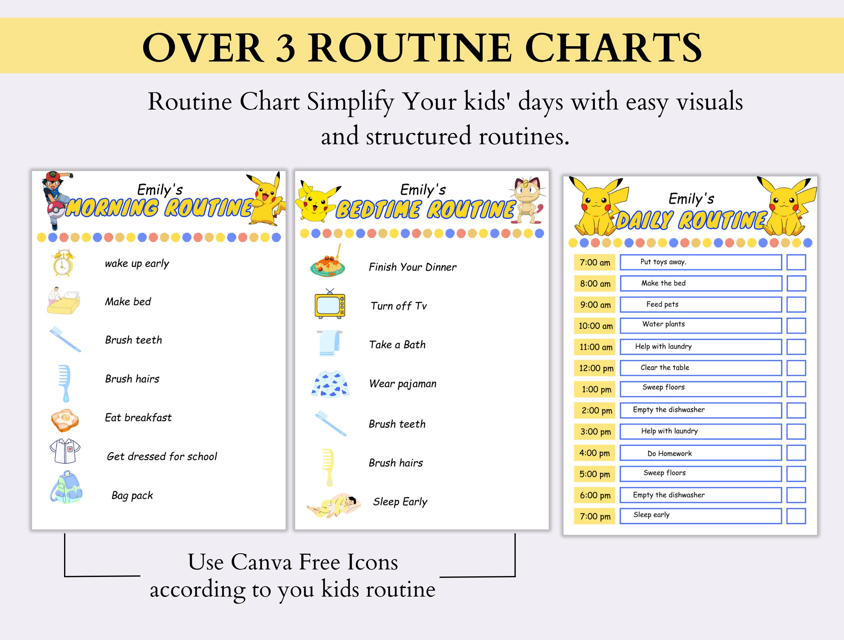 Pokemon Pikachu Ultimate Kids Reward Charts Bundle | 20 Canva Editable ...
