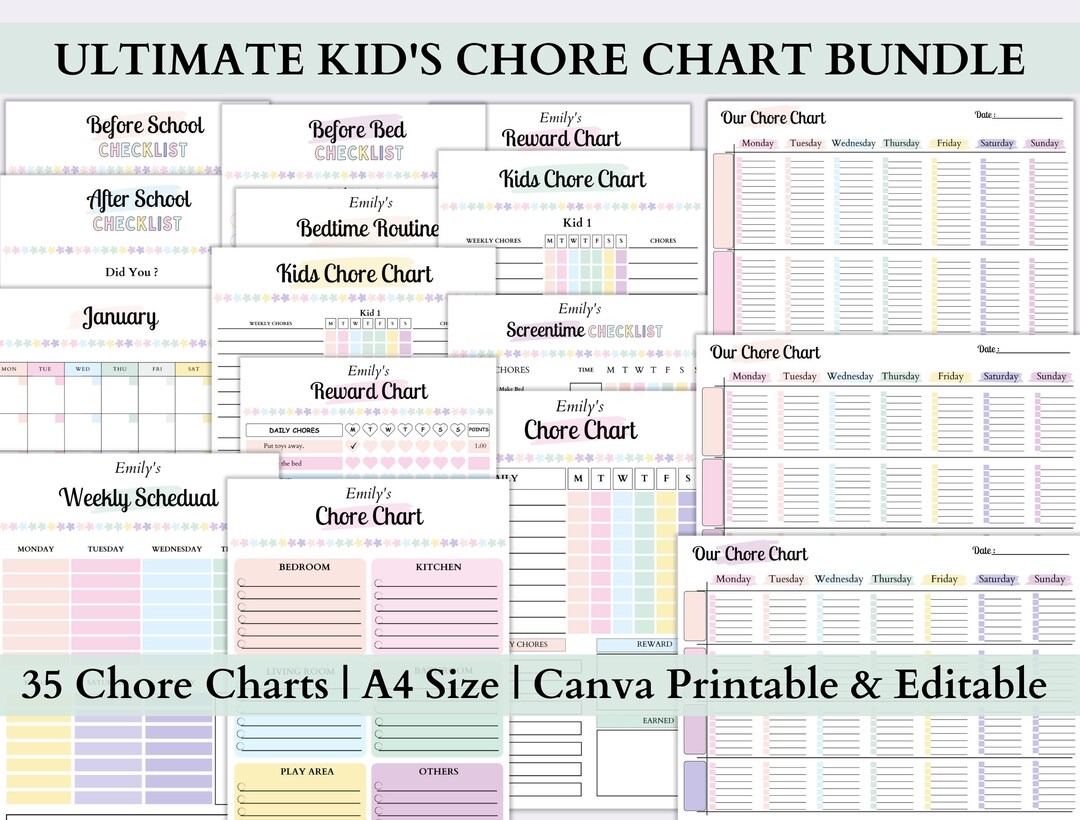 Ultimate Kids Chore Chart Bundle|35 Canva Editable & Printable Kids ...