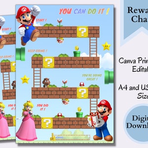 Tableau des récompenses Super Mario « You can do it » | Tableau des tâches ménagères pour enfants imprimable | Tableau des récompenses pour enfants | Tableau de comportement pour enfants modifiable Canva