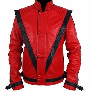 M-J Thriller Jackson Real Leather Jacket - Michael Cosplay Jackson Beat it Red Leather Jacket
