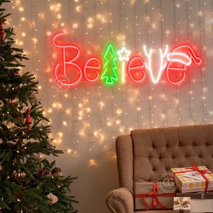 Believe Neon Sign Christmas Decor, Custom Led Sign Wall Decor, Neon Lights Sign Gift for Her, Led Signs Personalized Gifts