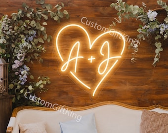 Decoración de boda personalizada con letrero de neón inicial, decoración de pared personalizada con letrero LED, centros de mesa de boda con letrero de nombre de neón, regalos personalizados con letrero LED personalizado