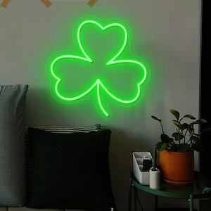 Letrero de neón LED de hoja de trébol, letrero de neón de hoja de la suerte, luz de neón de trébol, letrero de pared de pub irlandés, neón de sala de juegos, regalo celta, luz de cueva de hombre