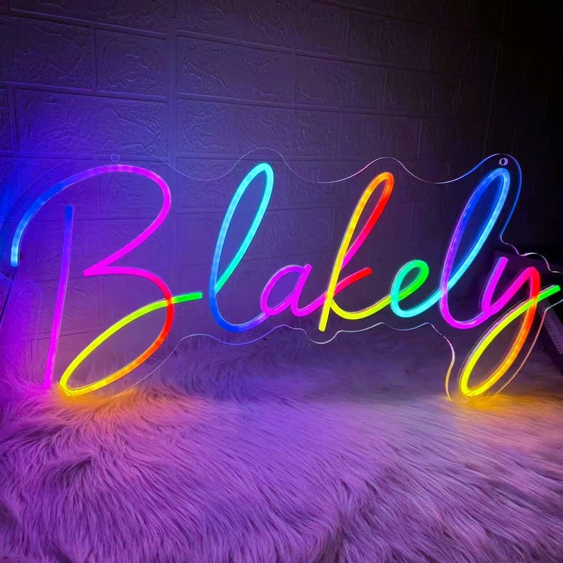 Blakely In Cursive Rainbow LED Neon Name Sign Custom Kids' Room Decor, Battery Led Lights ...